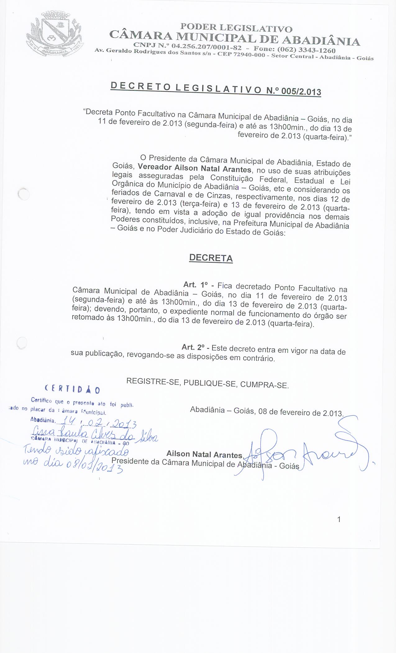 Decreto Legislativo n° 005-2013