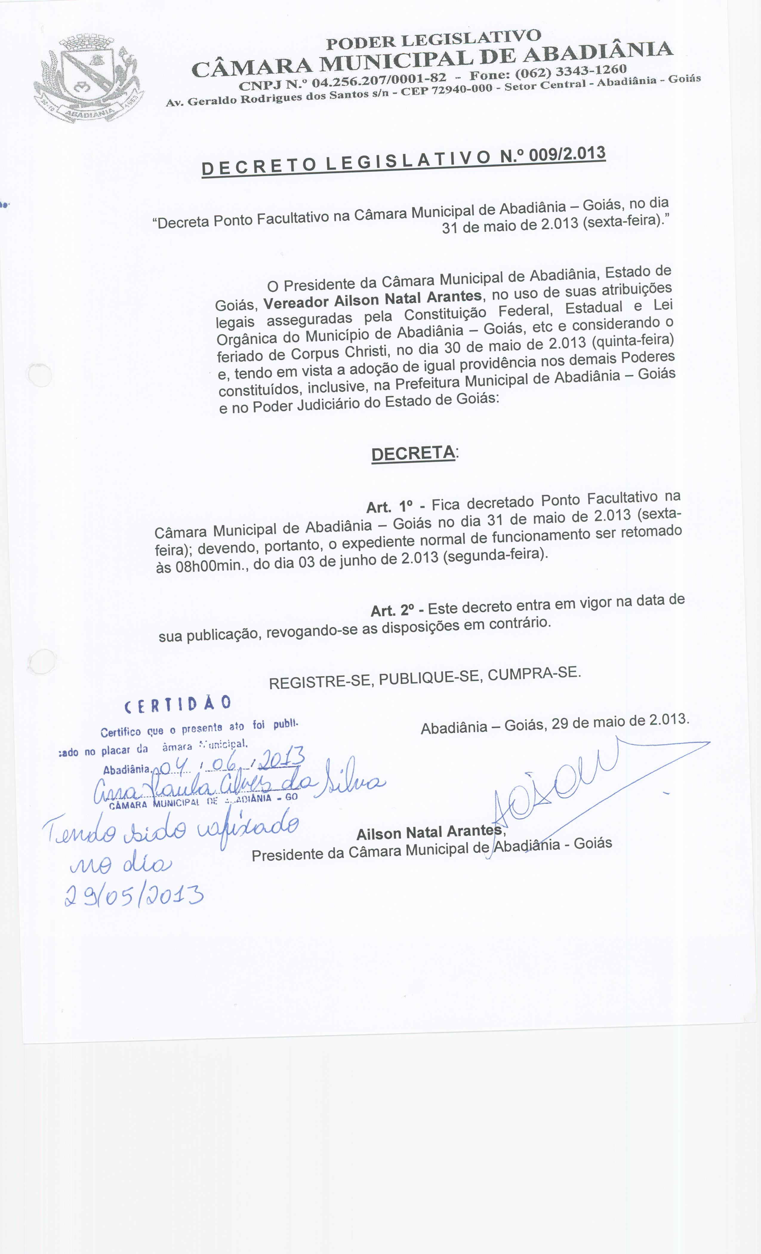 Decreto Legislativo n° 009-2013