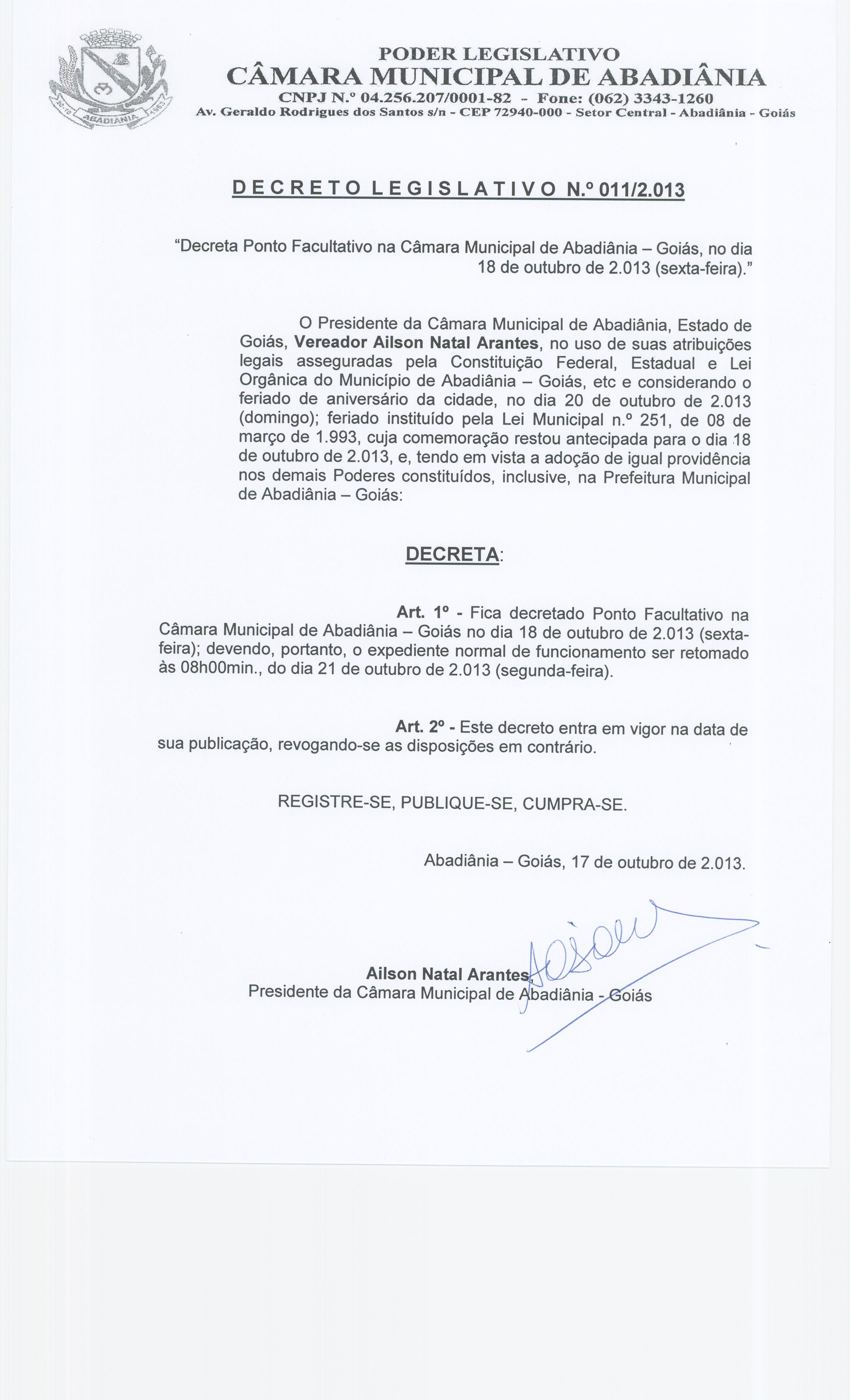 Decreto Legislativo n° 011-2013