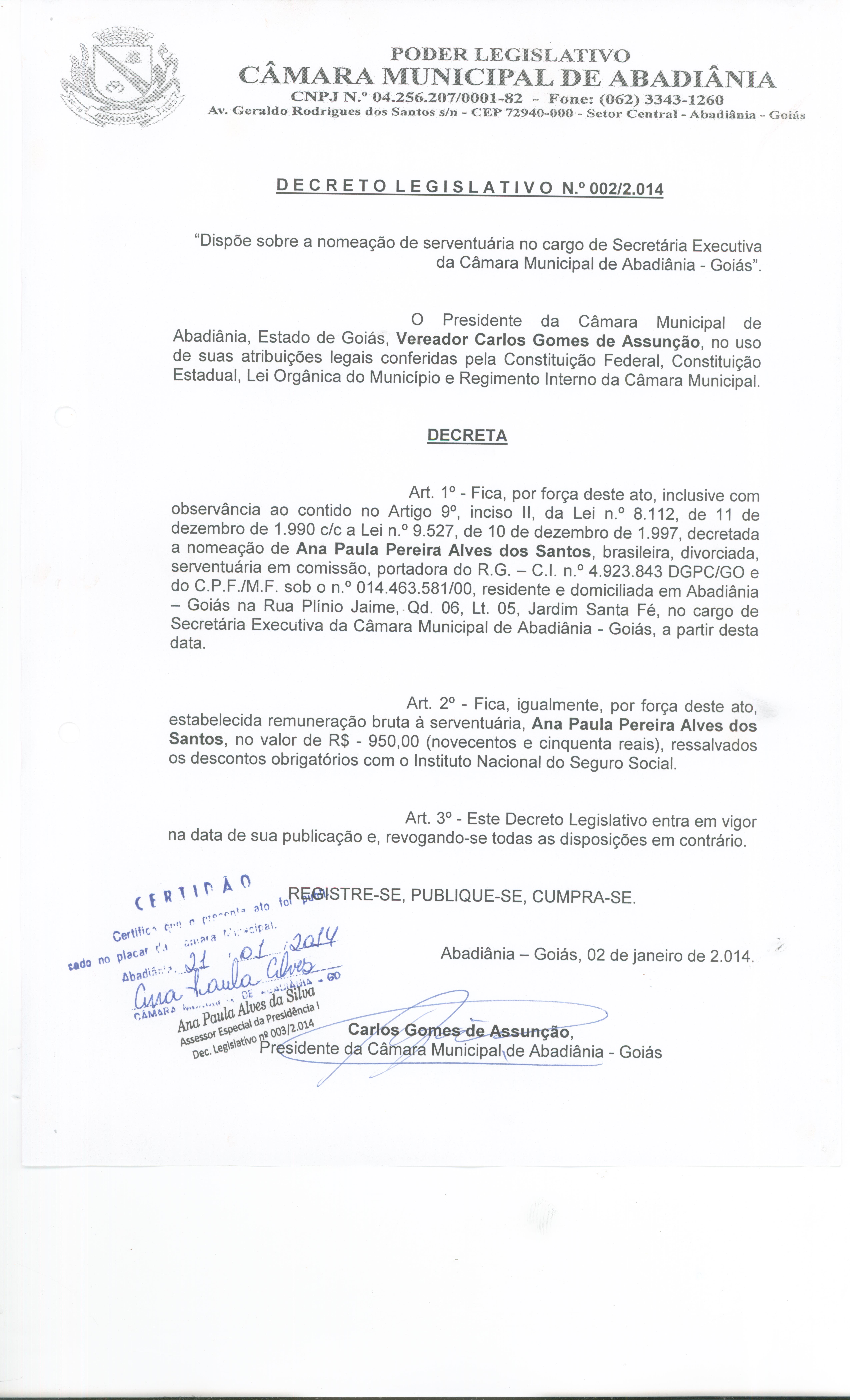 Decreto Legislativo n° 002-2014