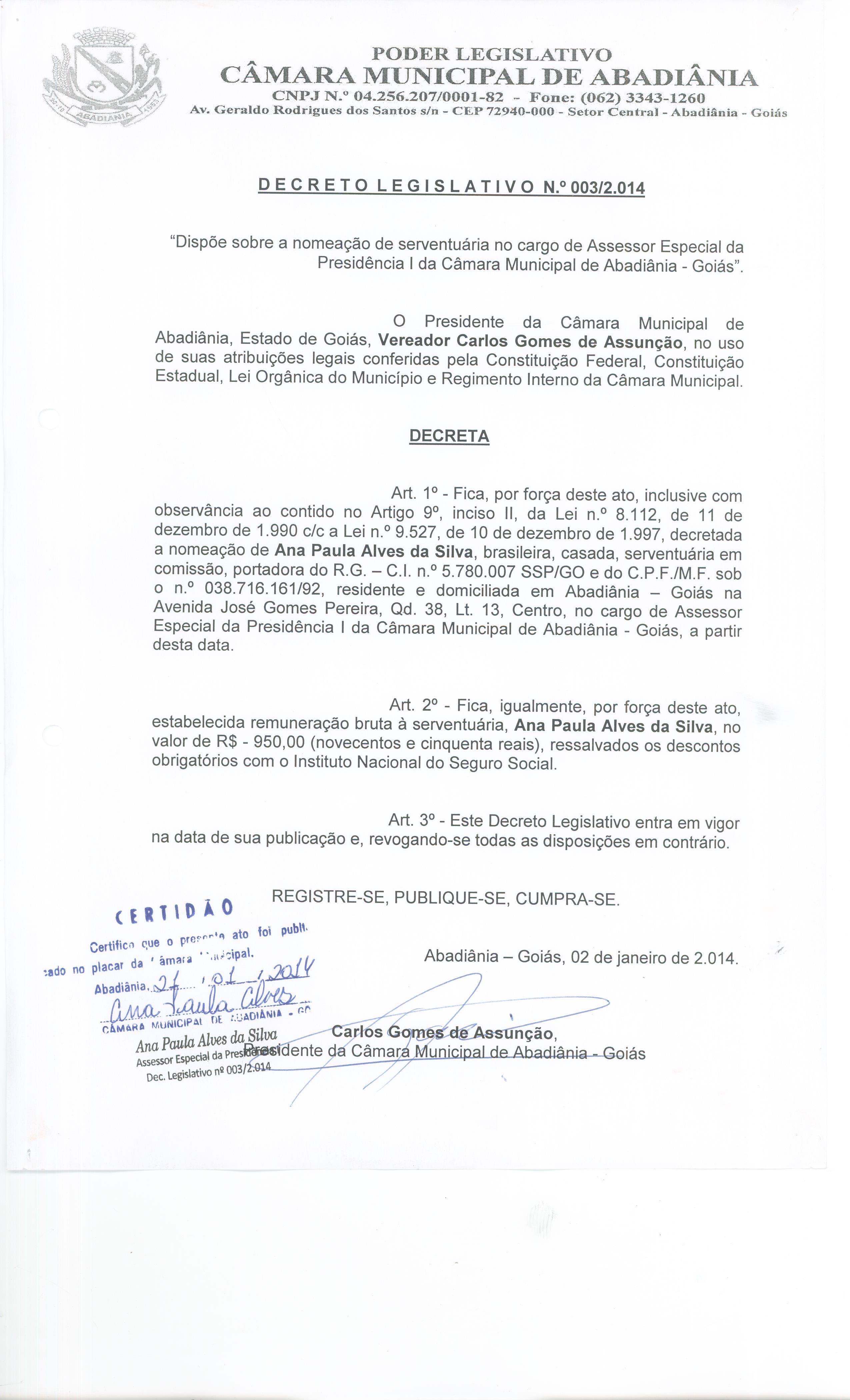 Decreto Legislativo n° 003-2014