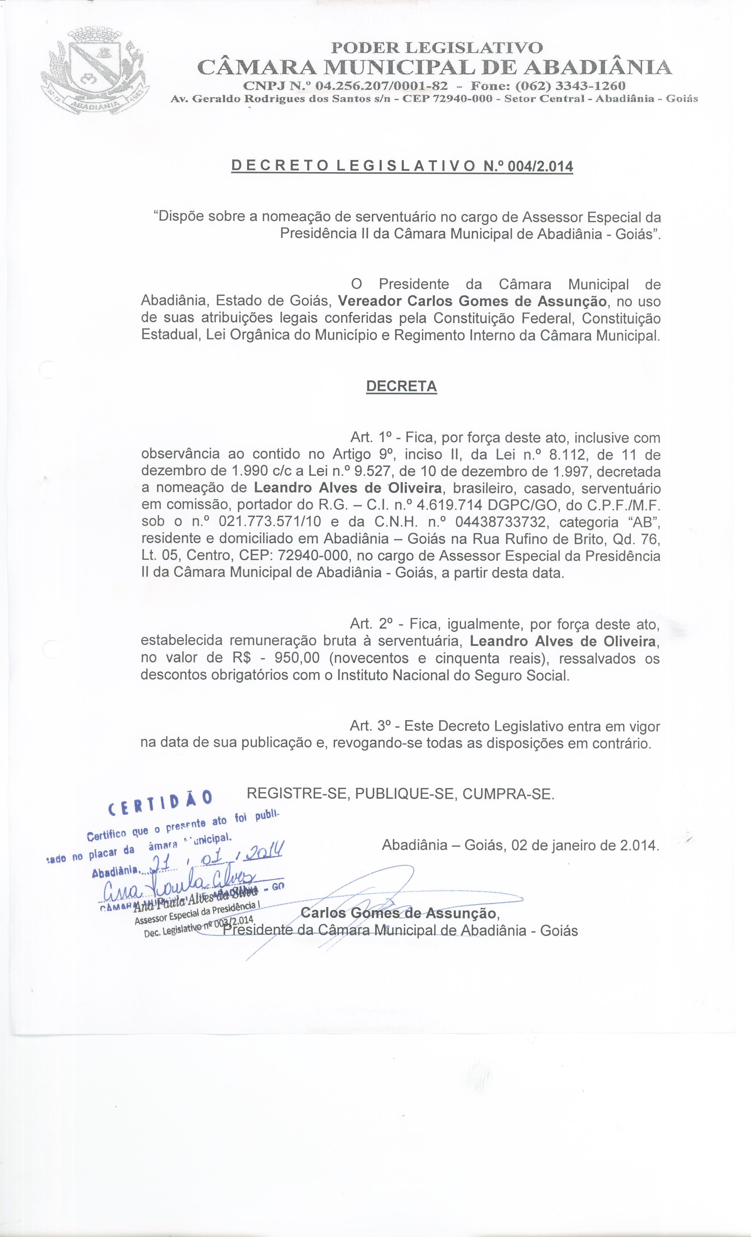 Decreto Legislativo n° 004-2014