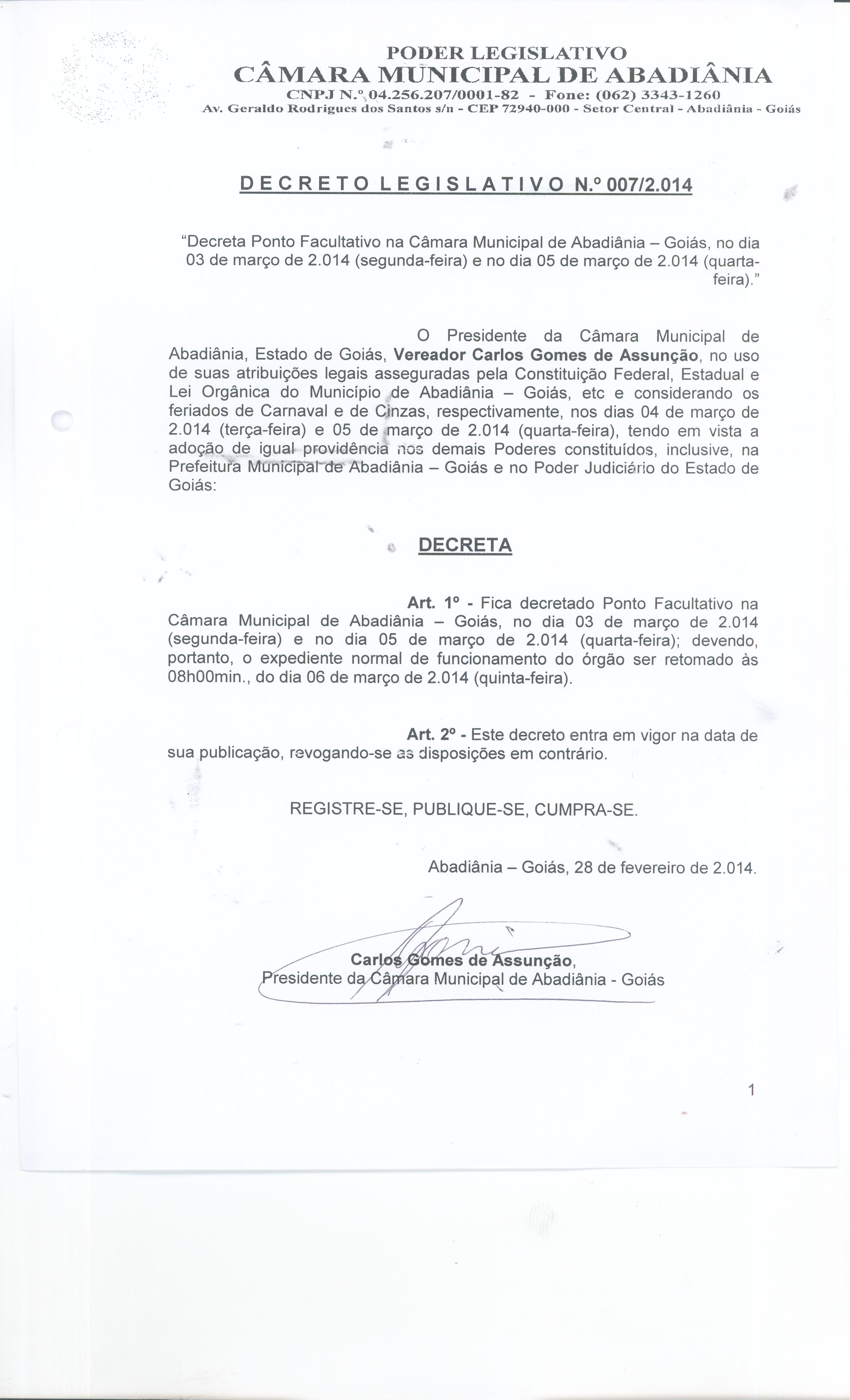 Decreto Legislativo n° 007-2014