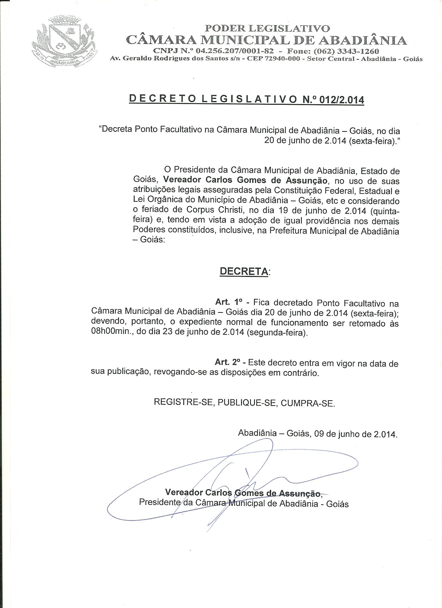 Decreto Legislativo n° 012-2014